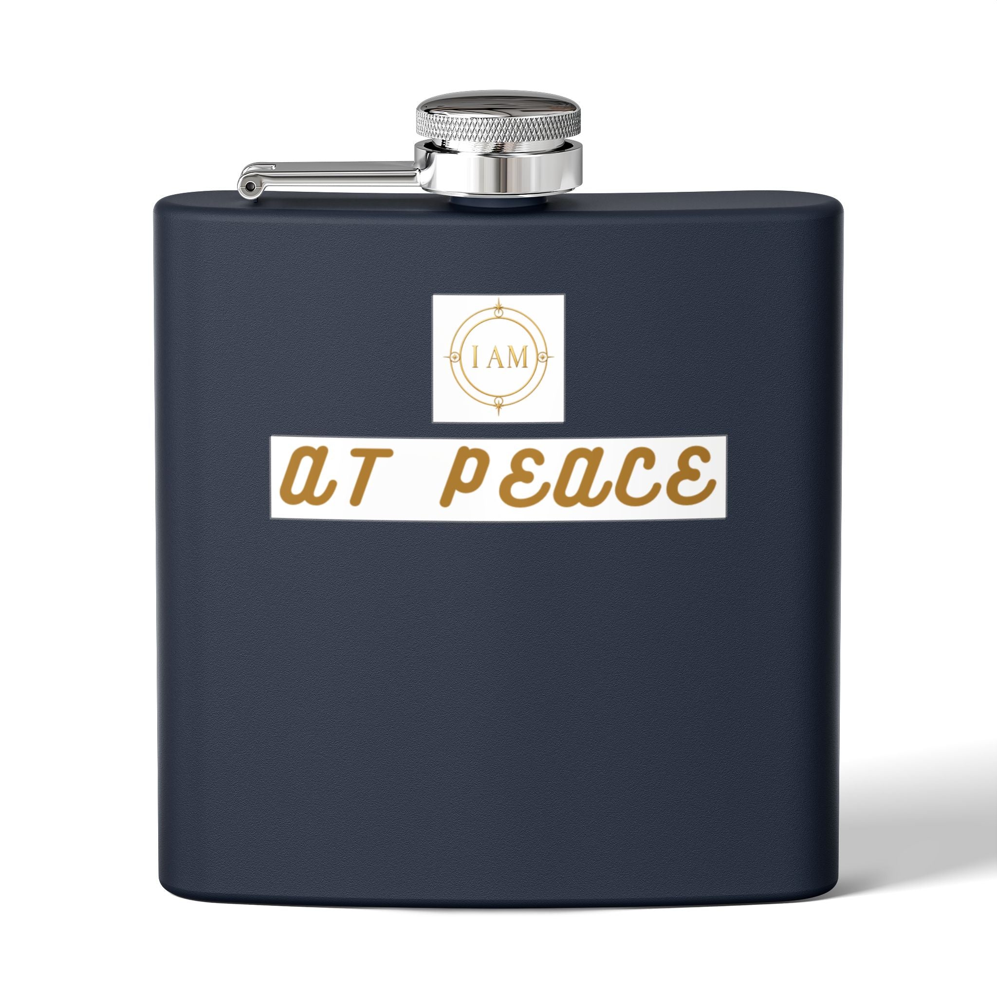 Flask — "I AM AT PEACE" Stainless Steel 6oz Hip Flask | Inspirational Calm Gift