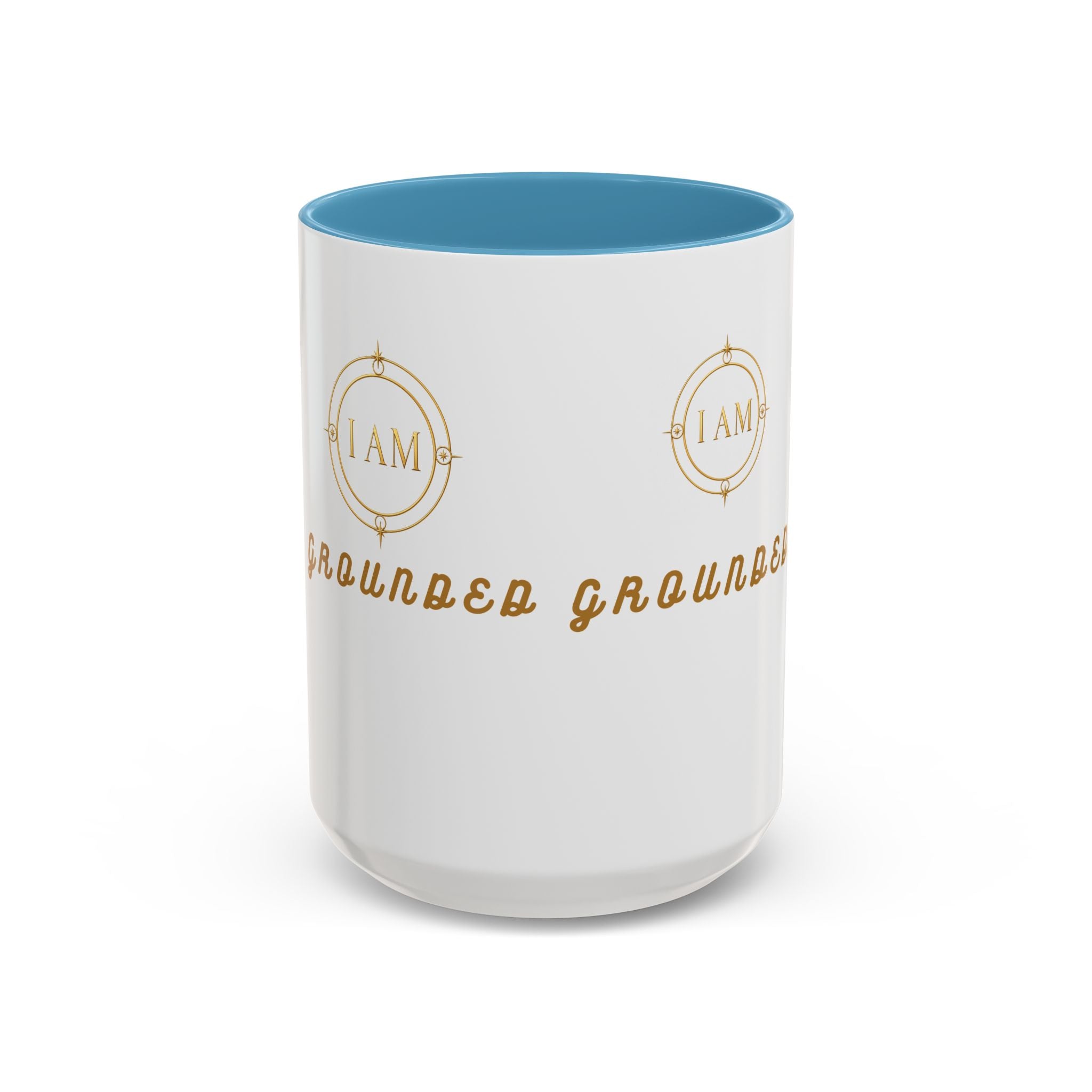 I AM Grounded Accent Coffee Mug — Inspirational Gold Script Ceramic Mug