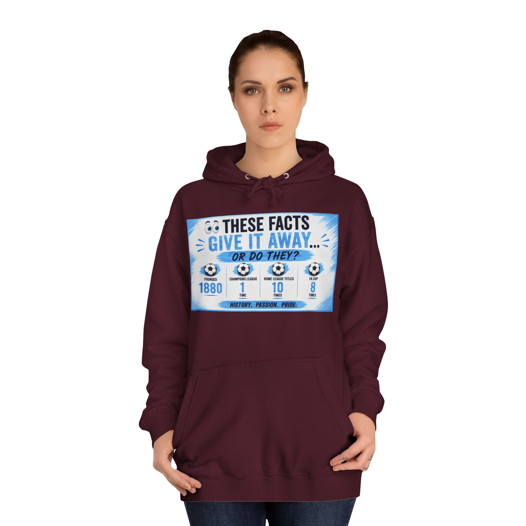 College Hoodie — 'These Facts Give It Away... Or Do They?' Graphic Pullover
