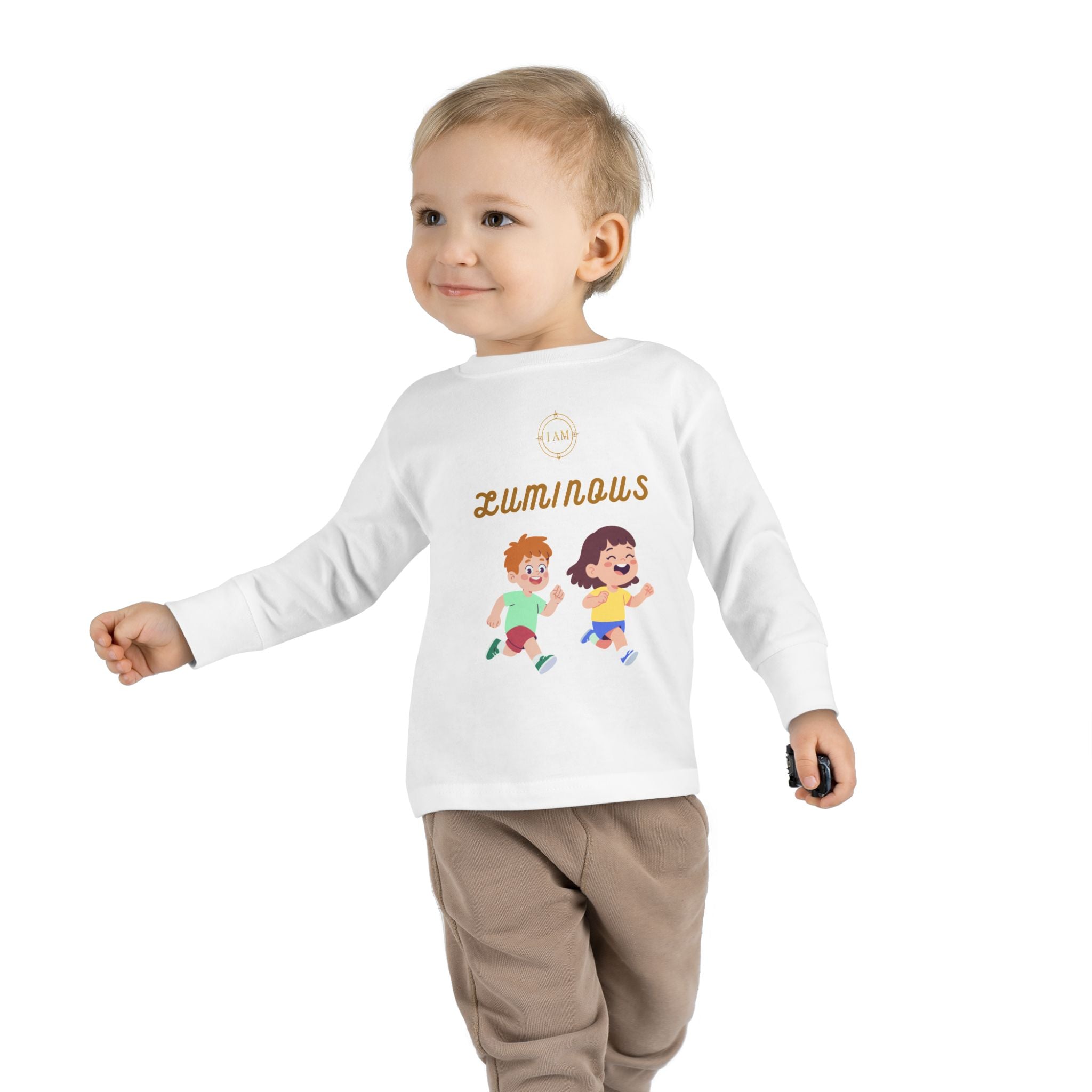 Toddler Long Sleeve Tee — 'Luminous' Gold Script Kids Shirt (I Radiate Light)