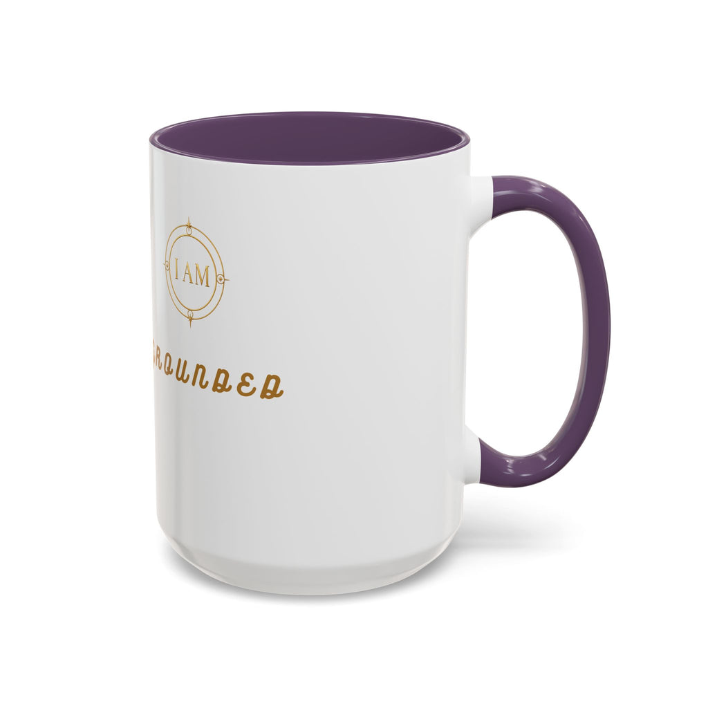 I AM Grounded Accent Coffee Mug — Inspirational Gold Script Ceramic Mug