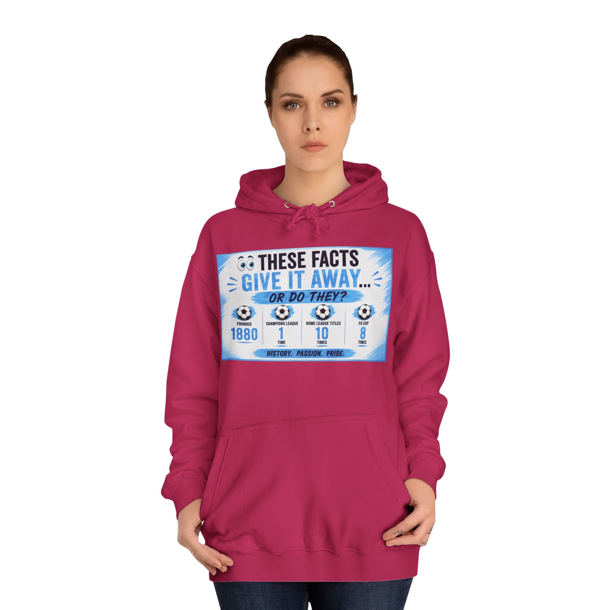 College Hoodie — 'These Facts Give It Away... Or Do They?' Graphic Pullover