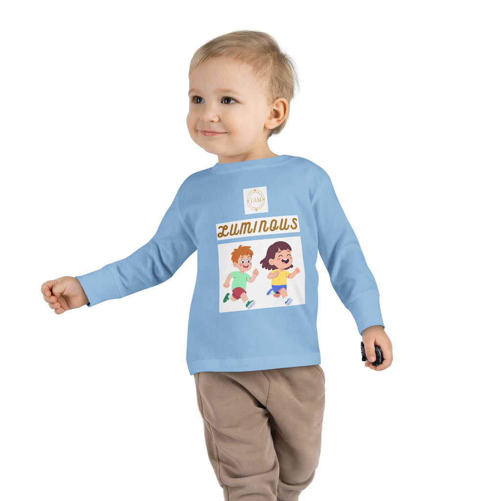 Toddler Long Sleeve Tee — 'Luminous' Gold Script Kids Shirt (I Radiate Light)