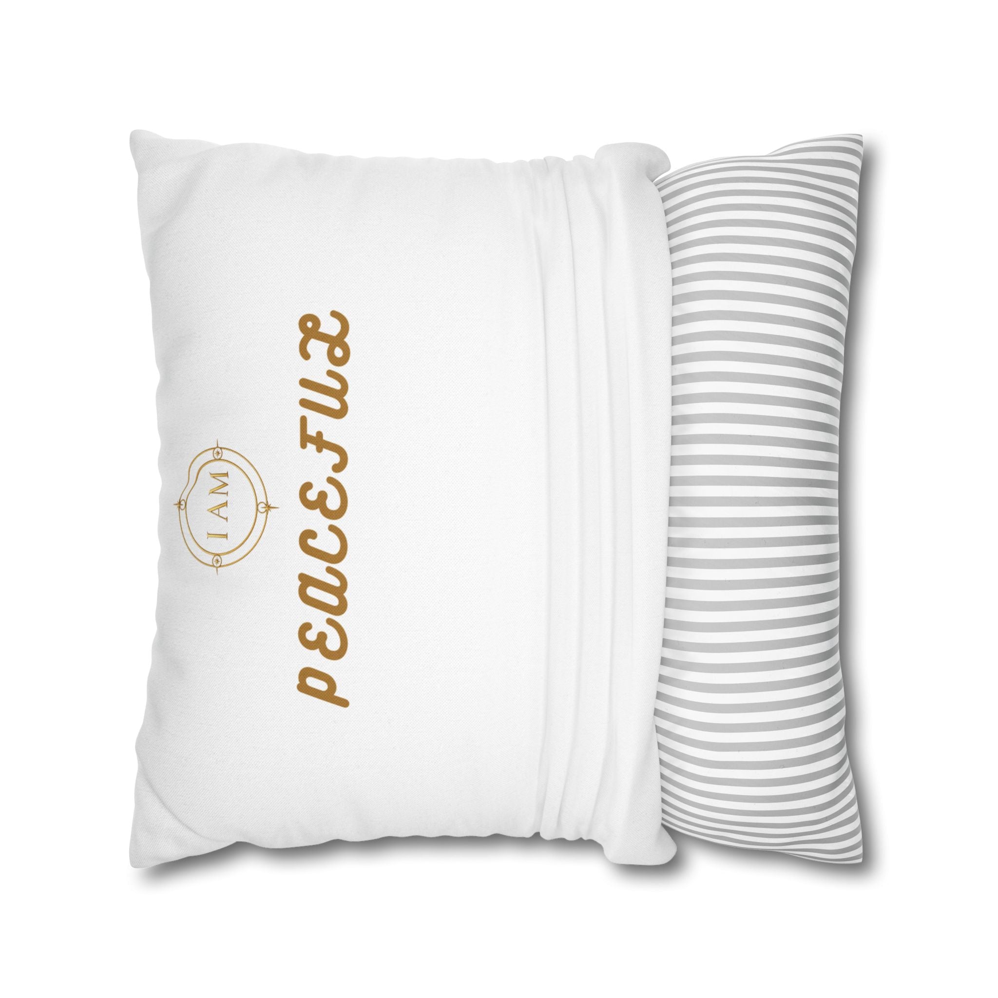 Peacefulx Gold Script Pillowcase — “I AM PEACEFULX” Decorative Throw Pillow