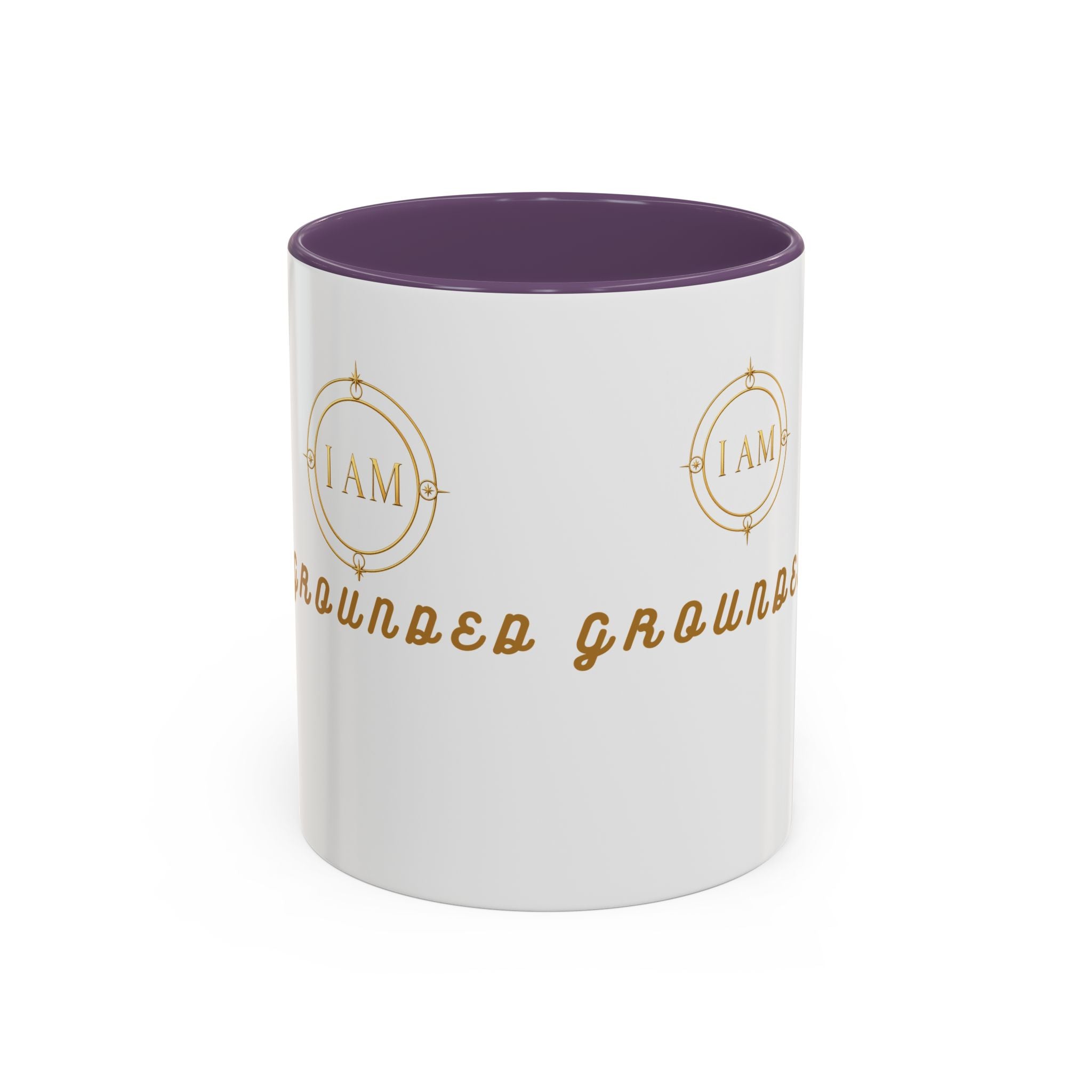 I AM Grounded Accent Coffee Mug — Inspirational Gold Script Ceramic Mug