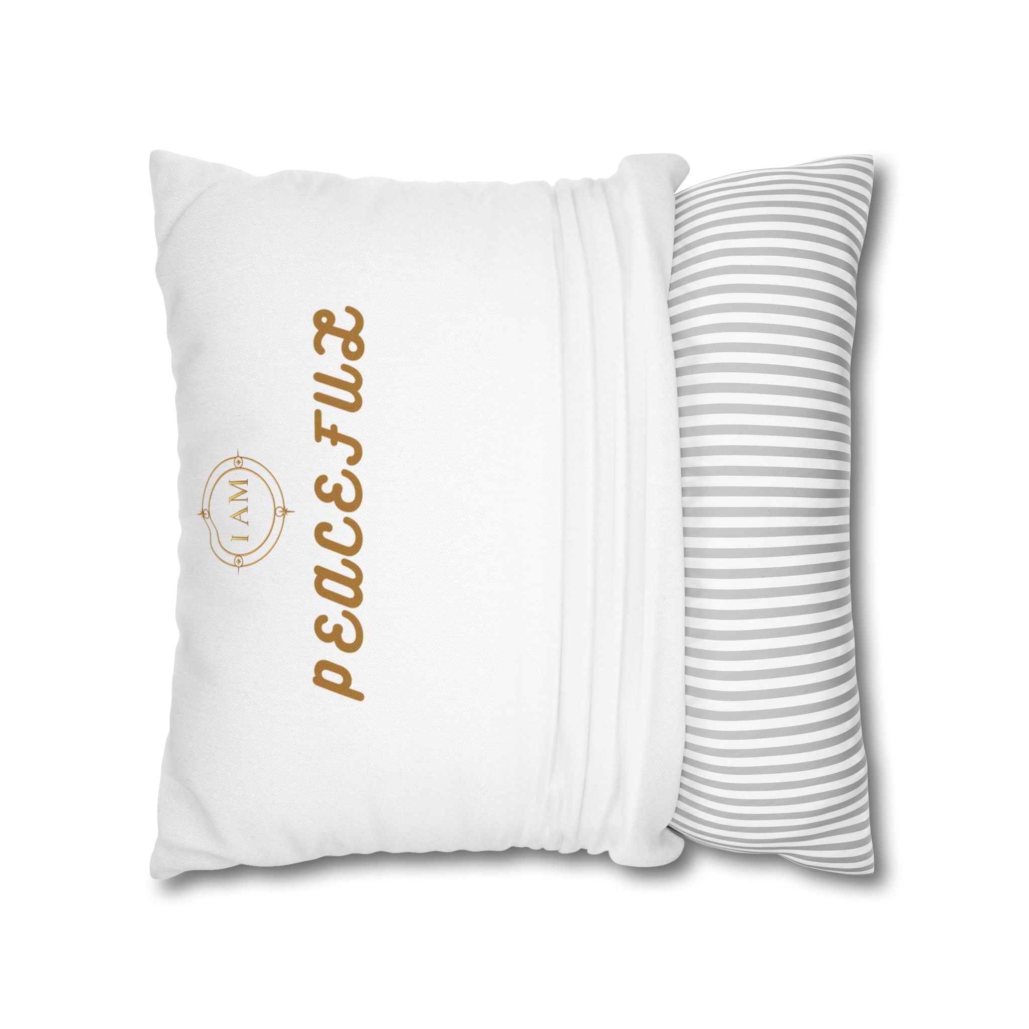 Peacefulx Gold Script Pillowcase — “I AM PEACEFULX” Decorative Throw Pillow