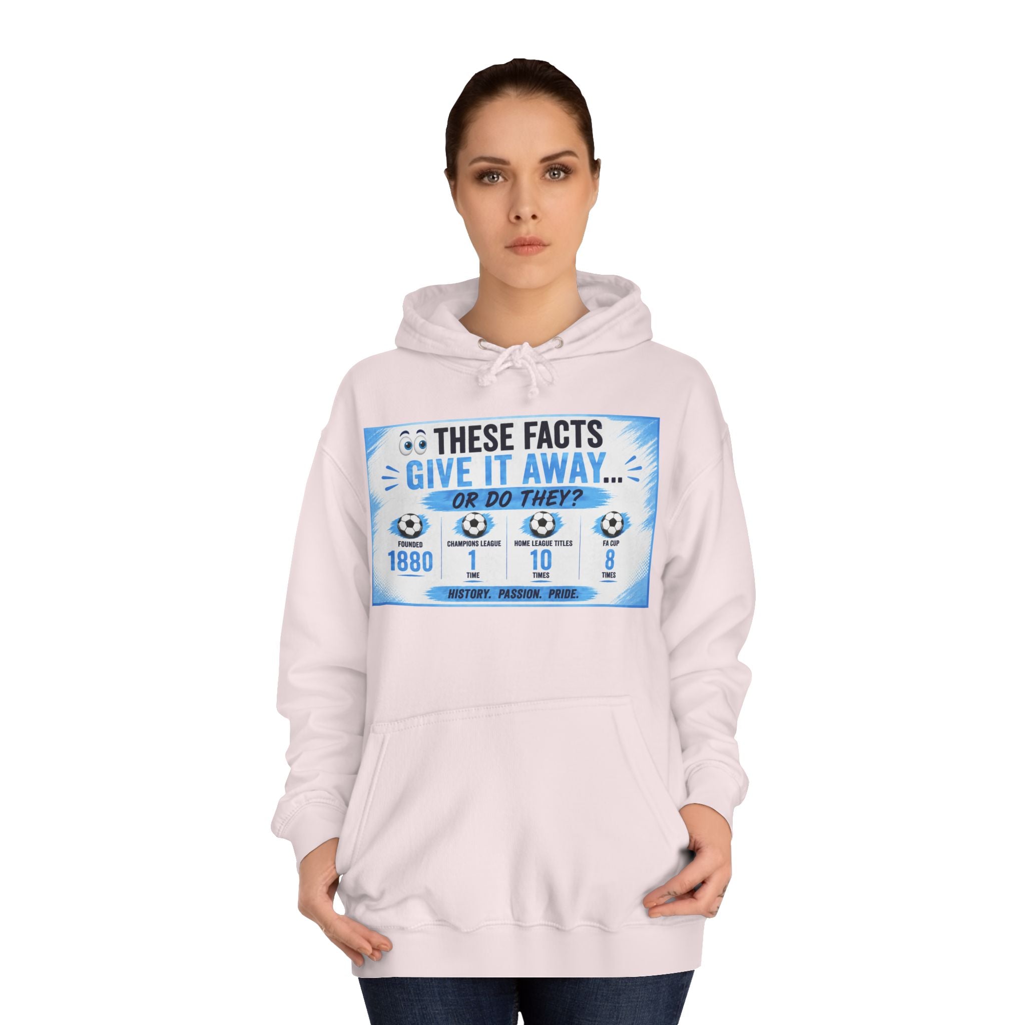 College Hoodie — 'These Facts Give It Away... Or Do They?' Graphic Pullover