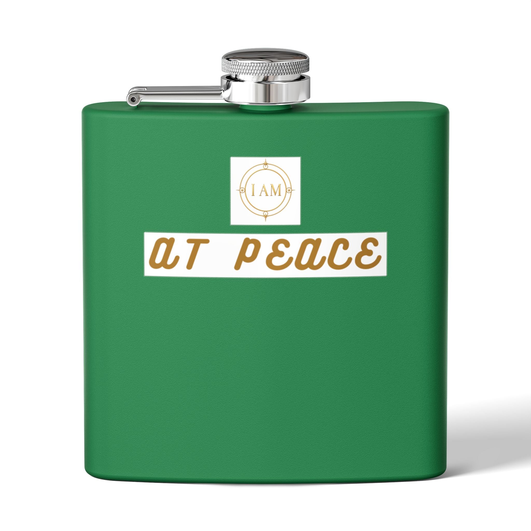 Flask — "I AM AT PEACE" Stainless Steel 6oz Hip Flask | Inspirational Calm Gift
