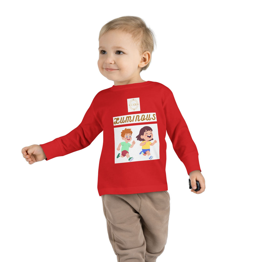 Toddler Long Sleeve Tee — 'Luminous' Gold Script Kids Shirt (I Radiate Light)