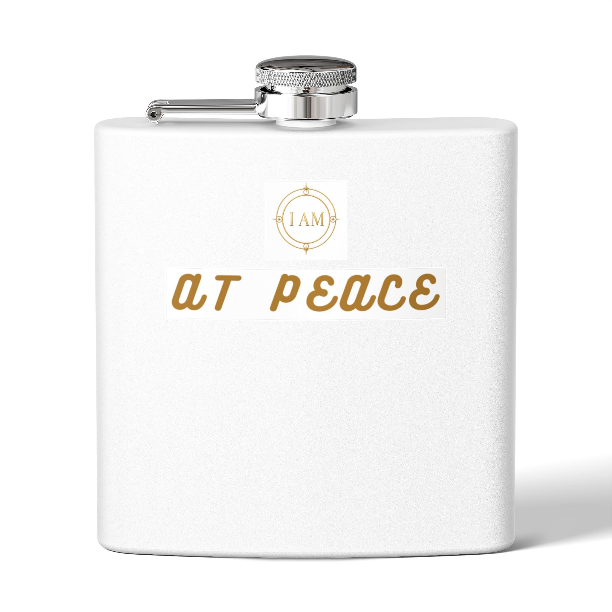 Flask — "I AM AT PEACE" Stainless Steel 6oz Hip Flask | Inspirational Calm Gift