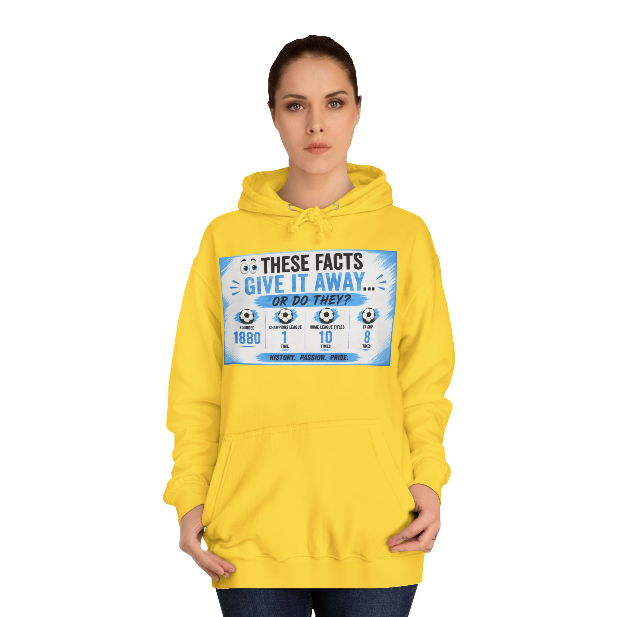 College Hoodie — 'These Facts Give It Away... Or Do They?' Graphic Pullover