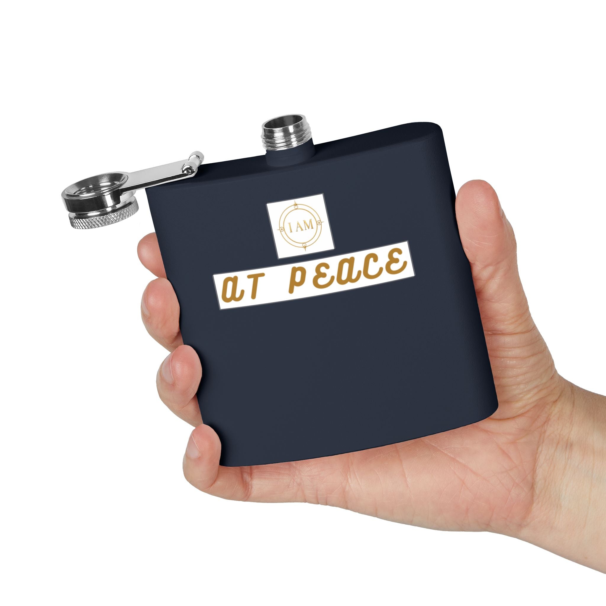 Flask — "I AM AT PEACE" Stainless Steel 6oz Hip Flask | Inspirational Calm Gift