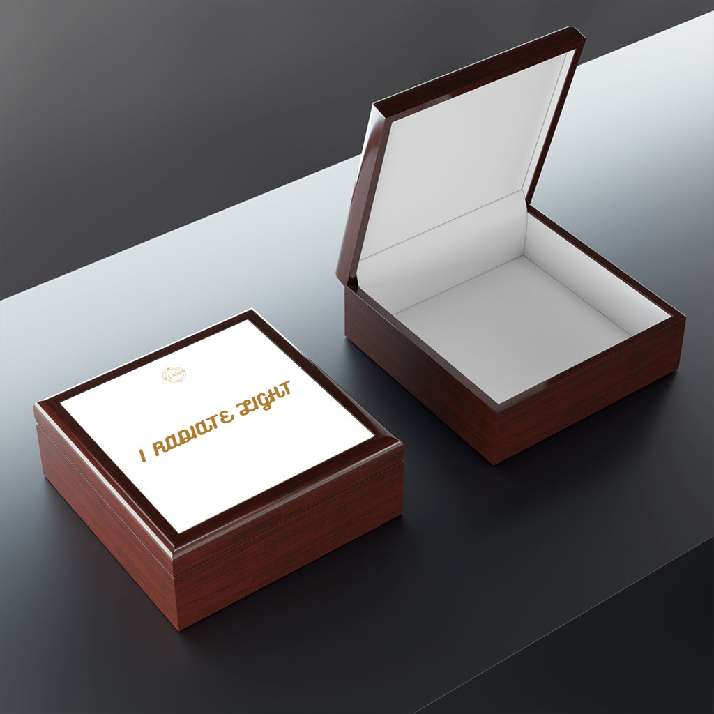 I Radiate Light Jewelry Box — Elegant Keepsake Box with Gold Script