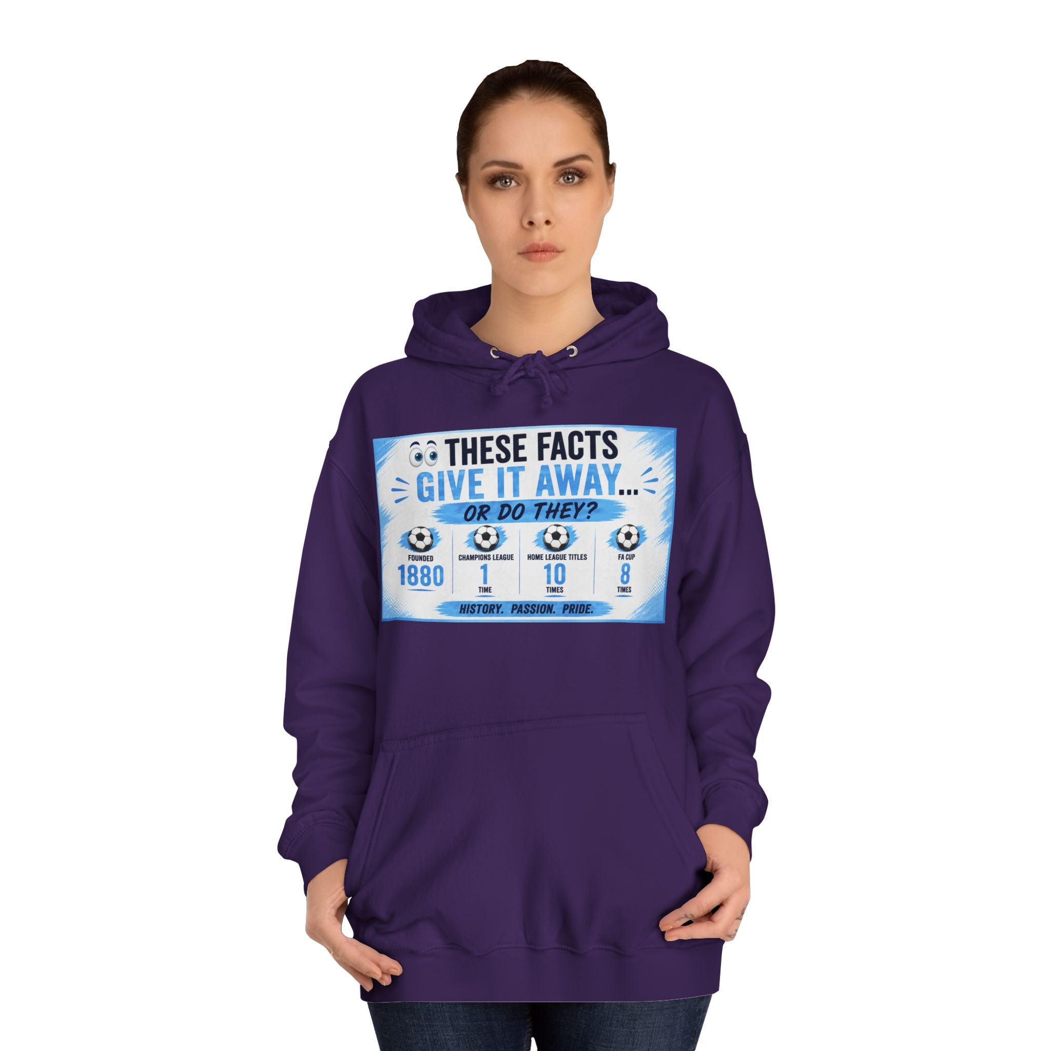 College Hoodie — 'These Facts Give It Away... Or Do They?' Graphic Pullover