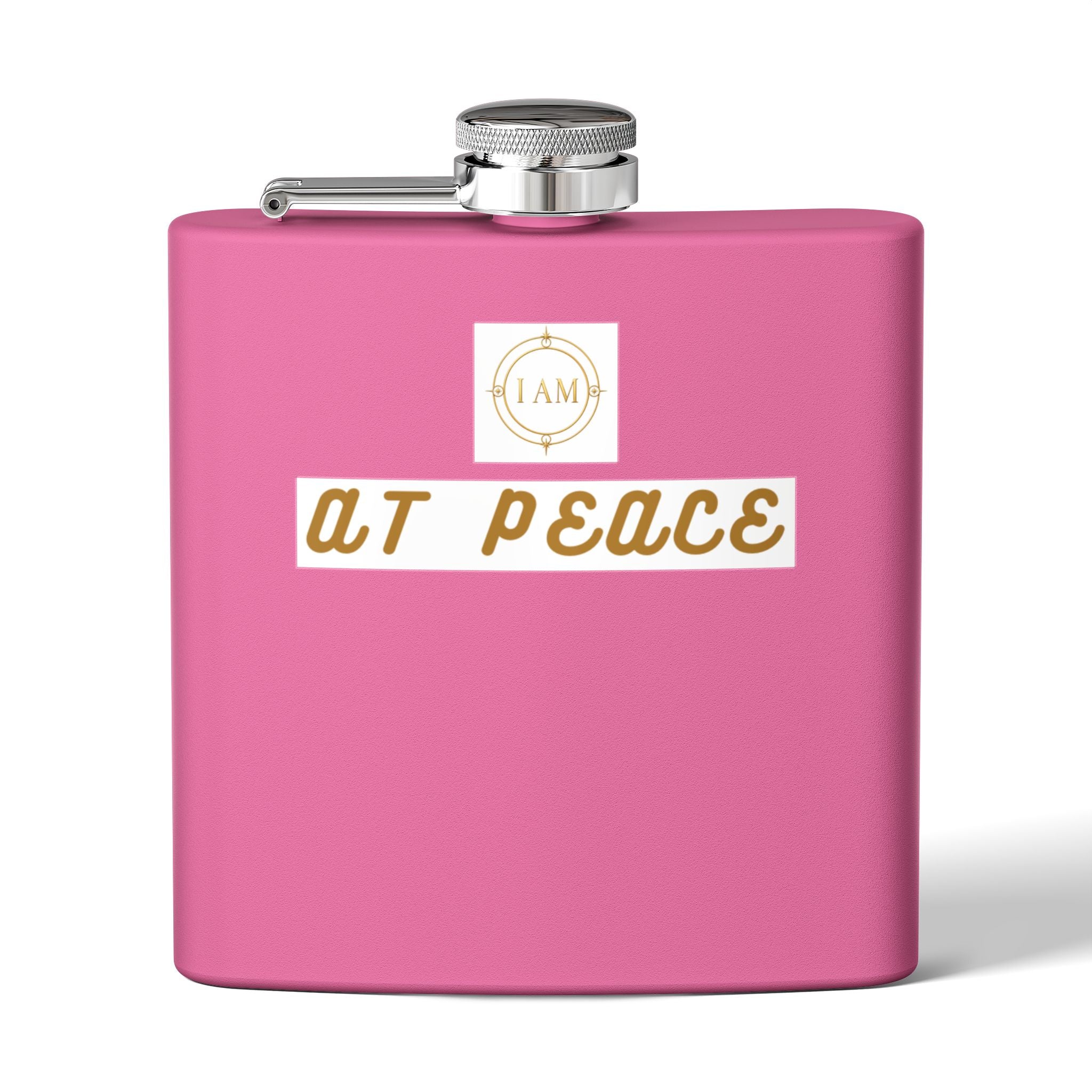Flask — "I AM AT PEACE" Stainless Steel 6oz Hip Flask | Inspirational Calm Gift
