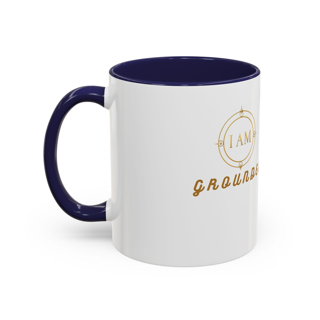 I AM Grounded Accent Coffee Mug — Inspirational Gold Script Ceramic Mug