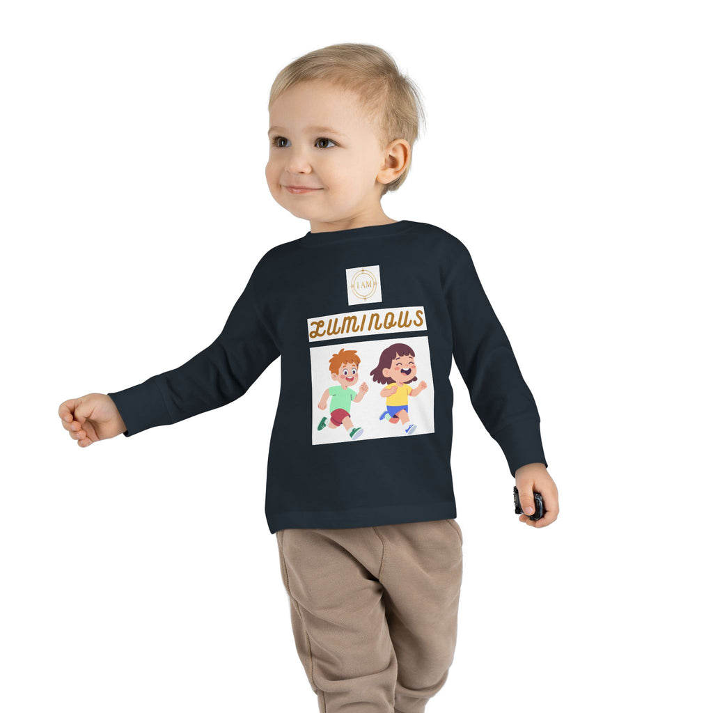 Toddler Long Sleeve Tee — 'Luminous' Gold Script Kids Shirt (I Radiate Light)