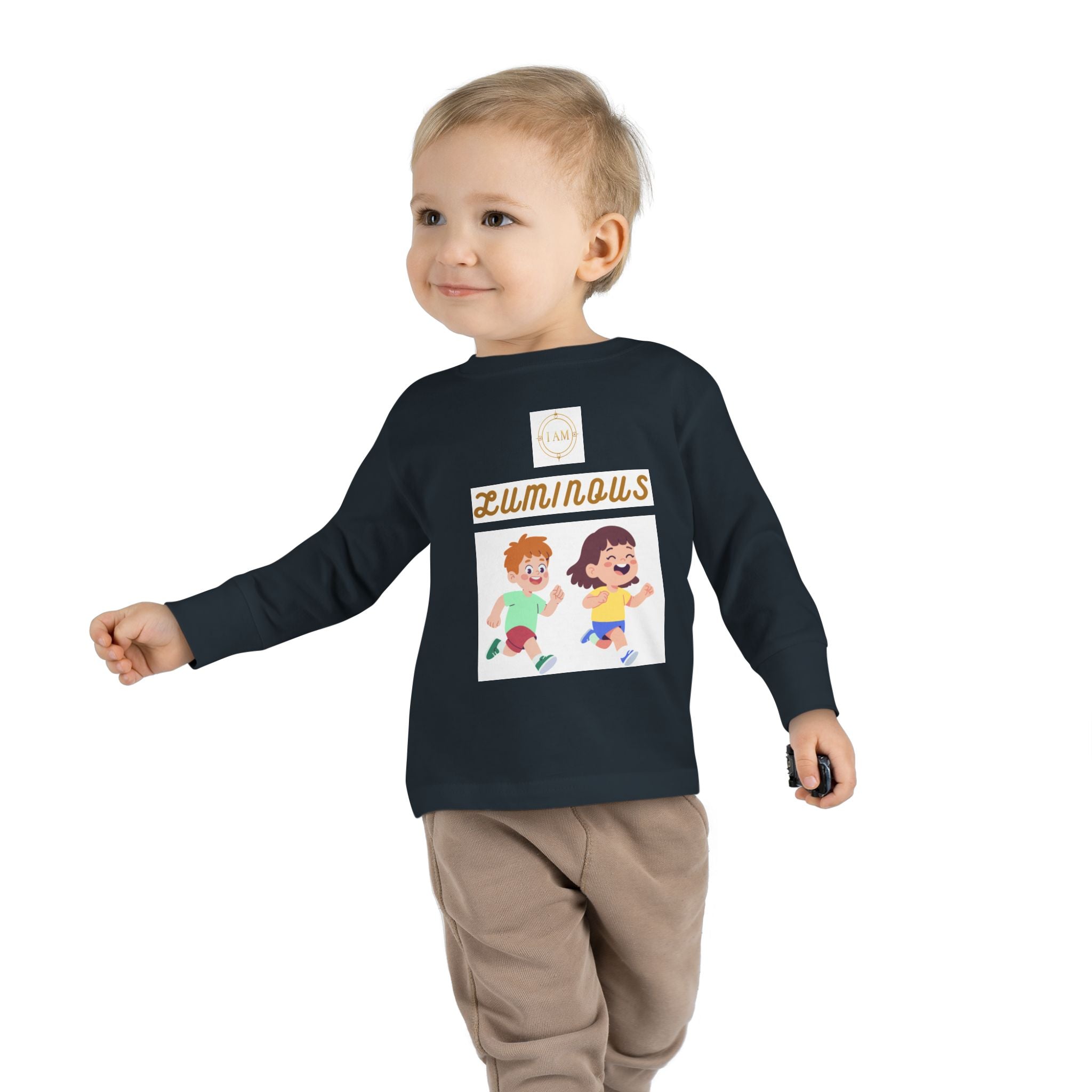 Toddler Long Sleeve Tee — 'Luminous' Gold Script Kids Shirt (I Radiate Light)