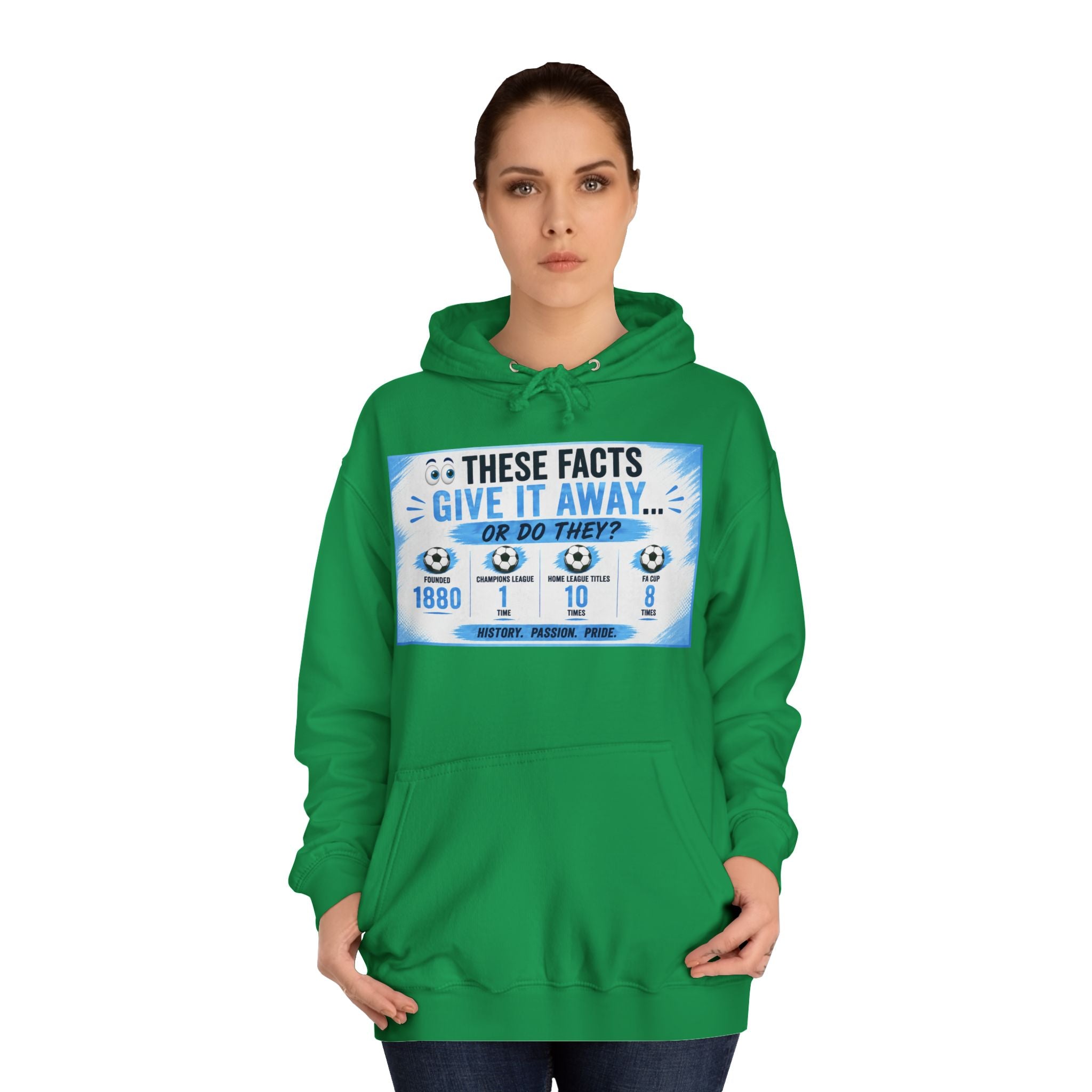 College Hoodie — 'These Facts Give It Away... Or Do They?' Graphic Pullover