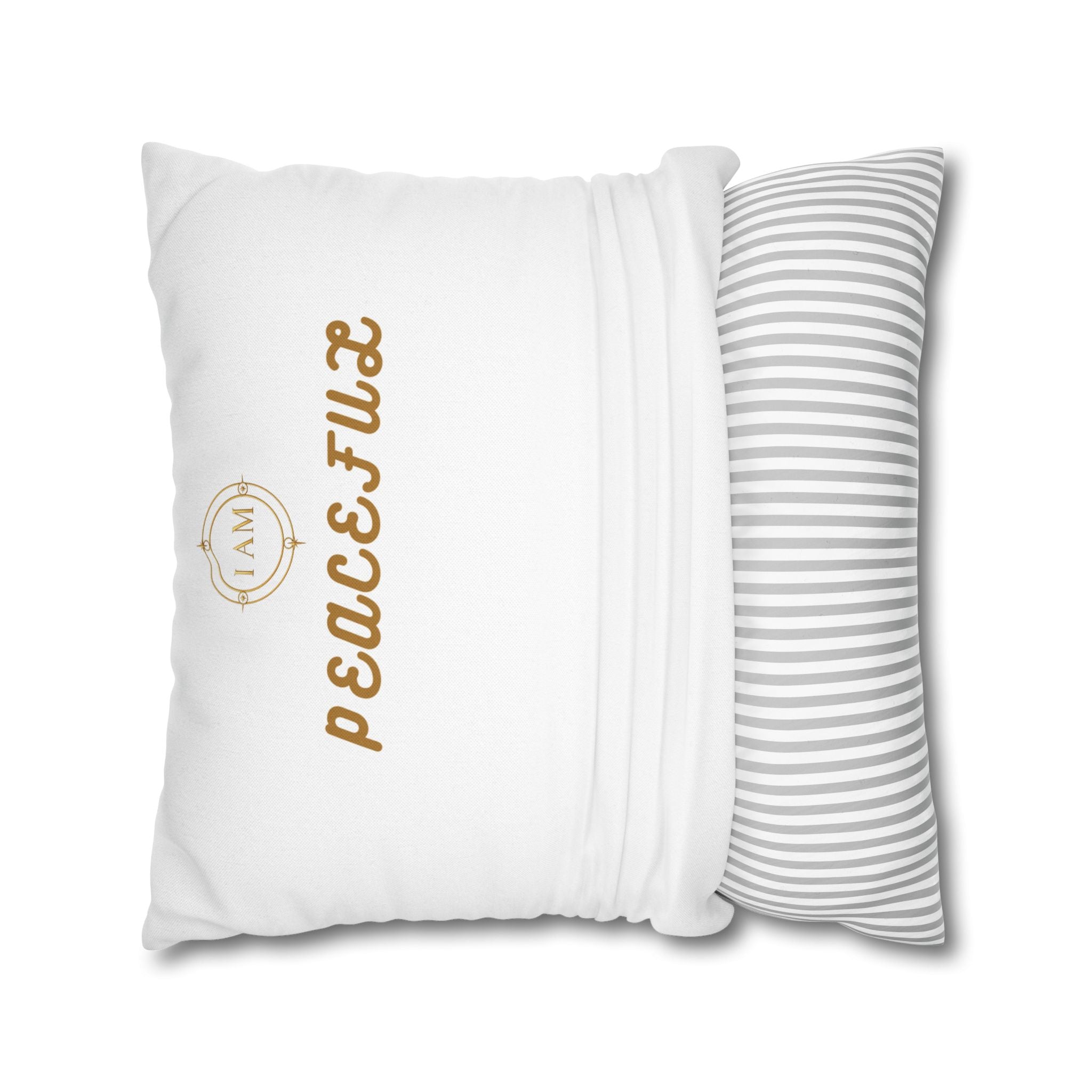 Peacefulx Gold Script Pillowcase — “I AM PEACEFULX” Decorative Throw Pillow