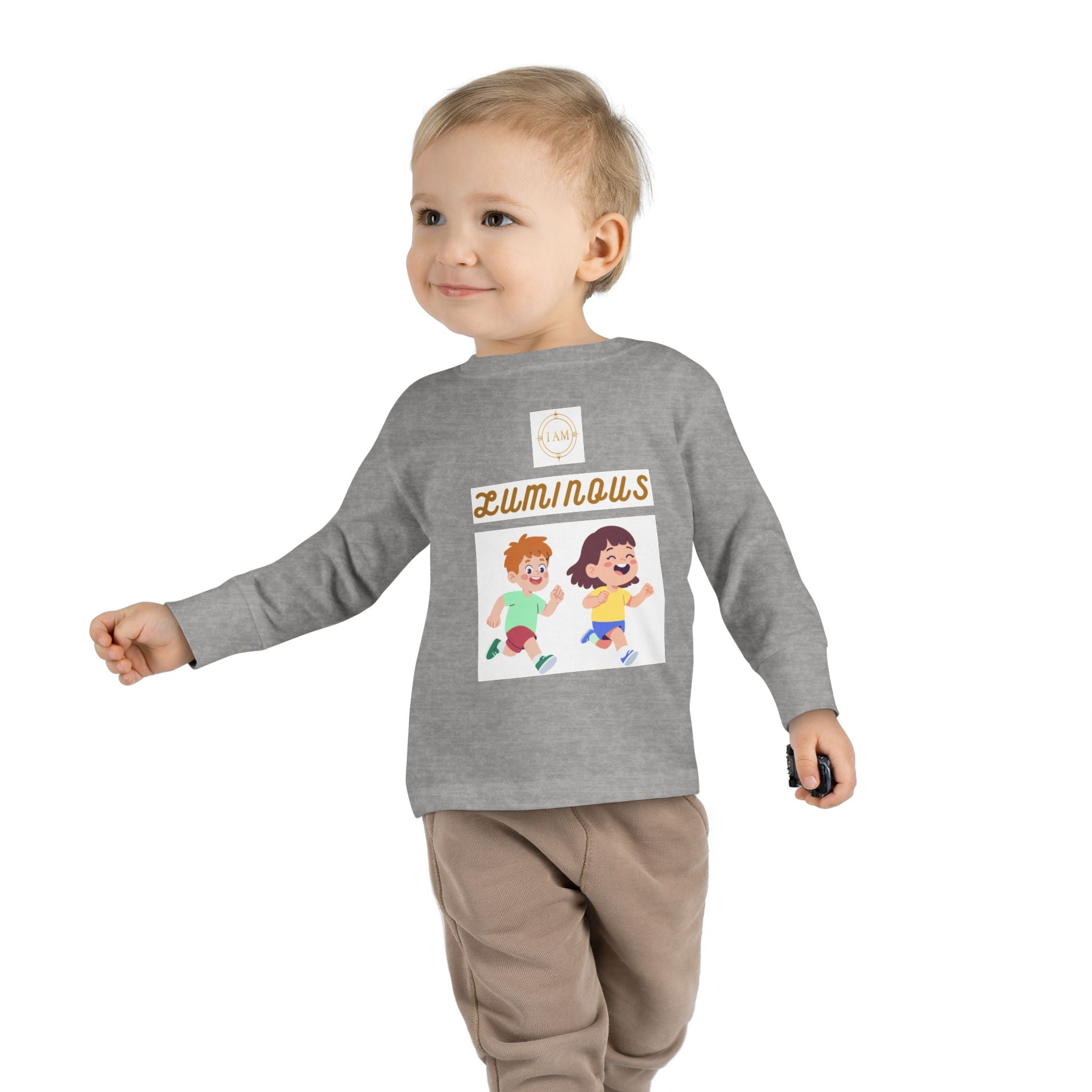Toddler Long Sleeve Tee — 'Luminous' Gold Script Kids Shirt (I Radiate Light)