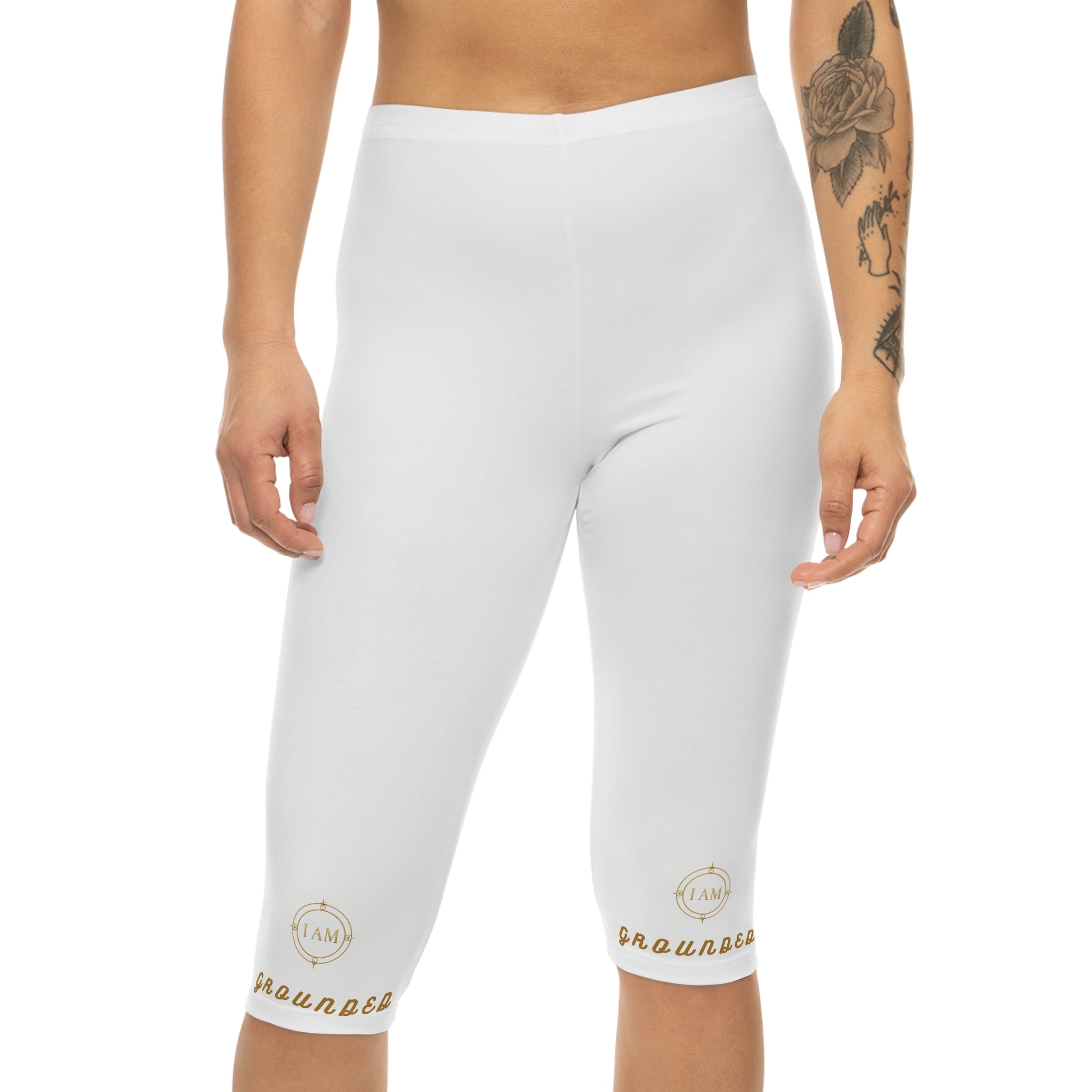 Women’s Capri Leggings — Yoga & Everyday Activewear with 'I Am Grounded' Minimal Design
