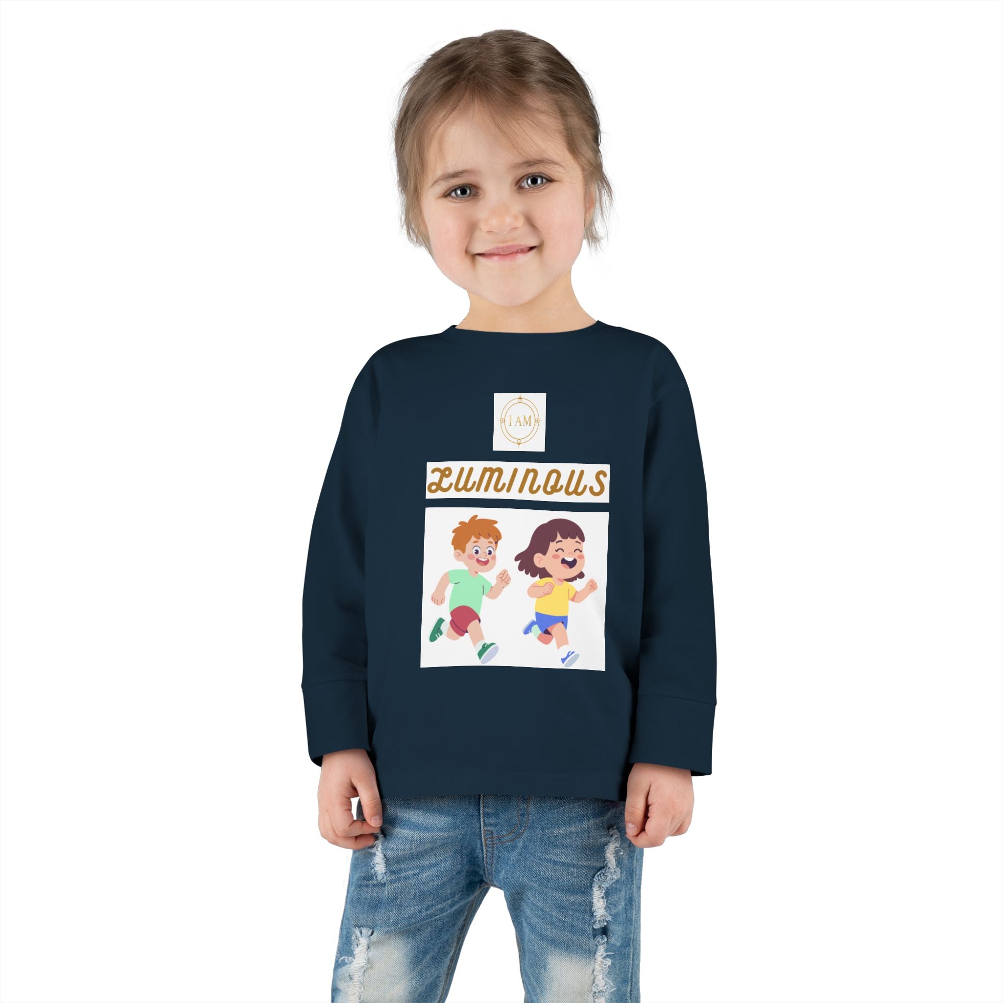 Toddler Long Sleeve Tee — 'Luminous' Gold Script Kids Shirt (I Radiate Light)
