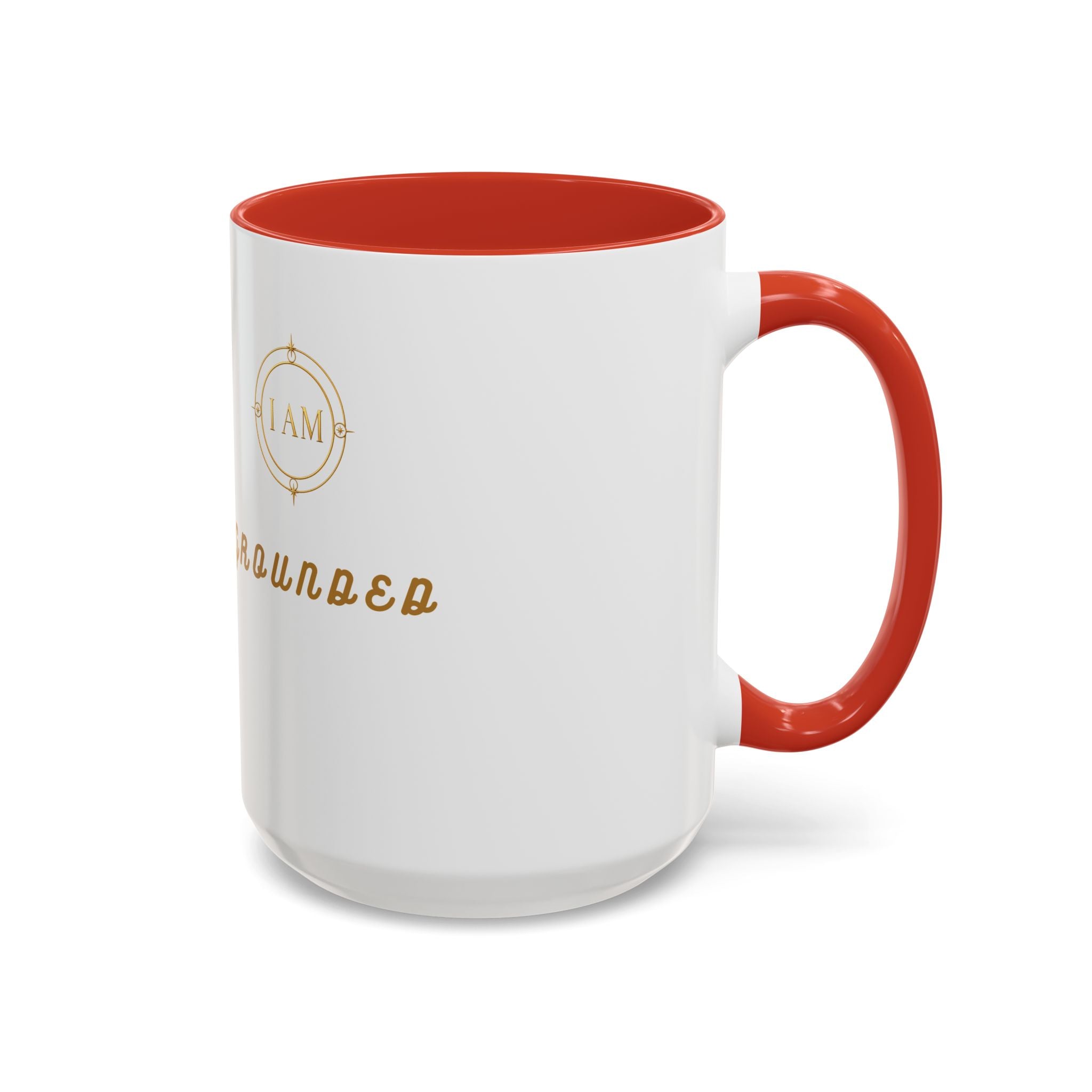 I AM Grounded Accent Coffee Mug — Inspirational Gold Script Ceramic Mug
