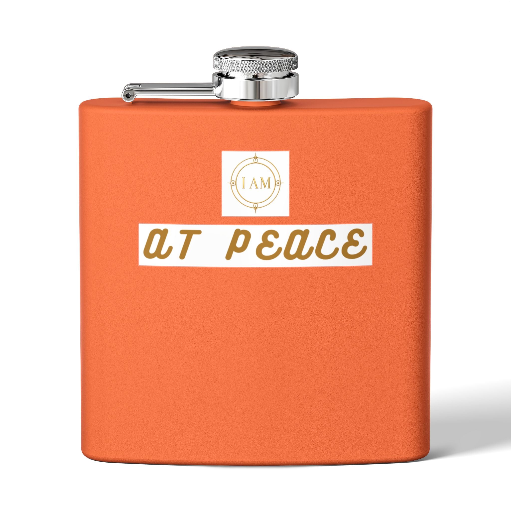 Flask — "I AM AT PEACE" Stainless Steel 6oz Hip Flask | Inspirational Calm Gift