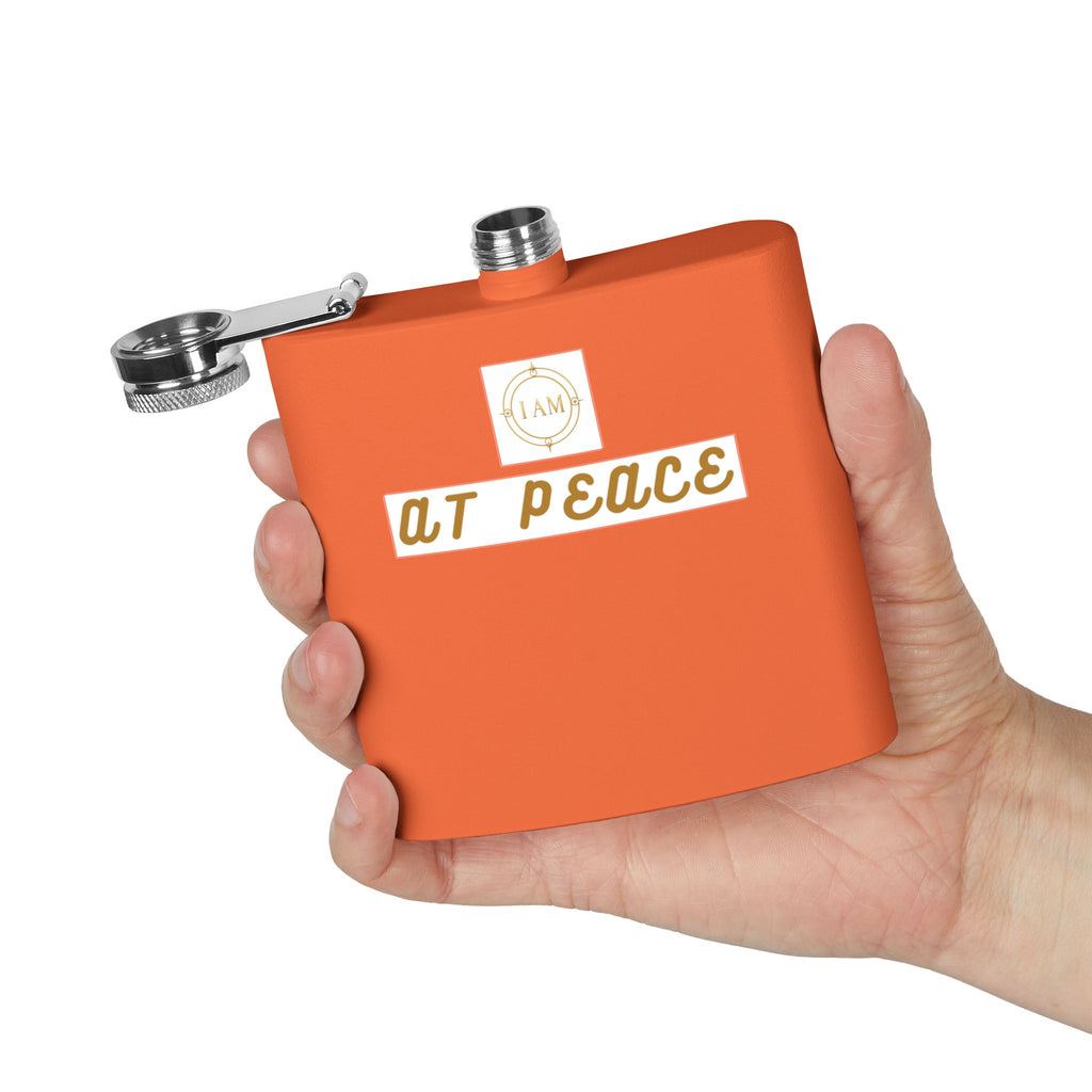 Flask — "I AM AT PEACE" Stainless Steel 6oz Hip Flask | Inspirational Calm Gift