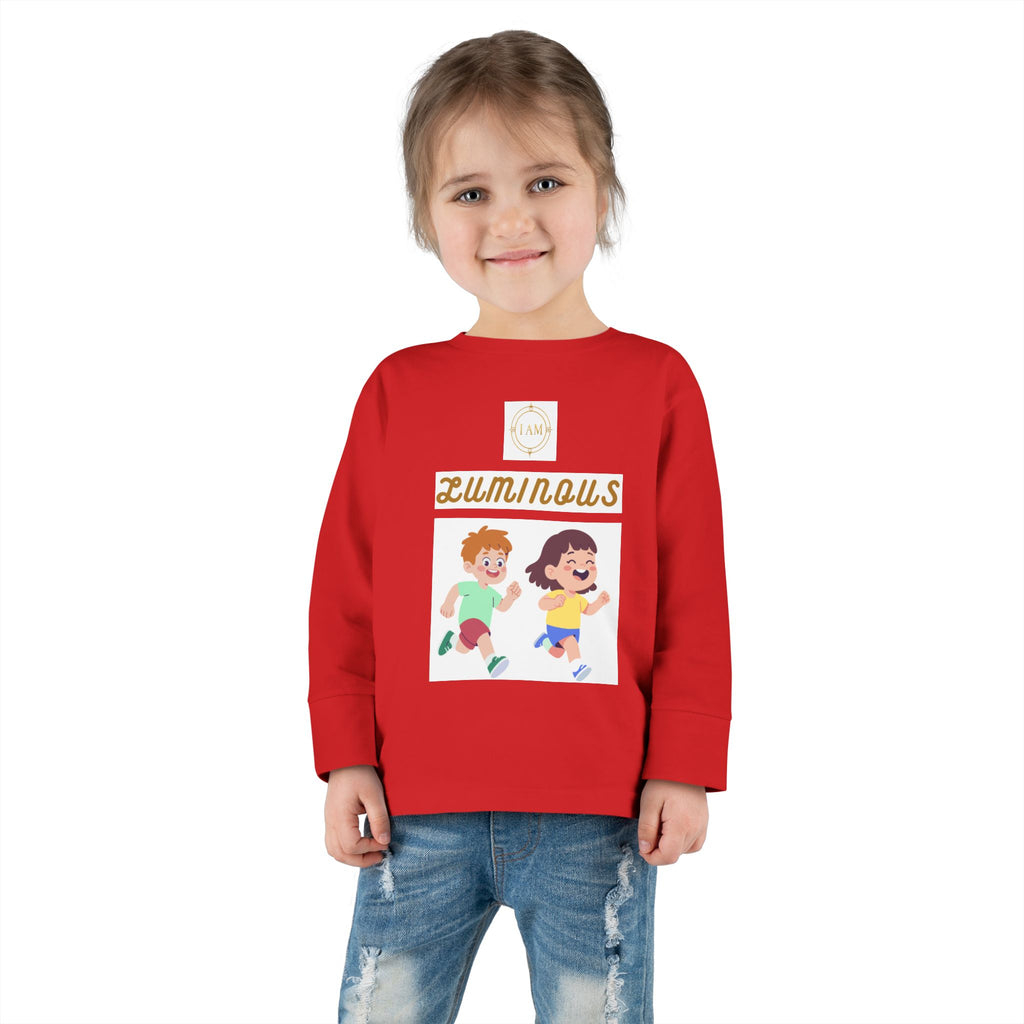 Toddler Long Sleeve Tee — 'Luminous' Gold Script Kids Shirt (I Radiate Light)
